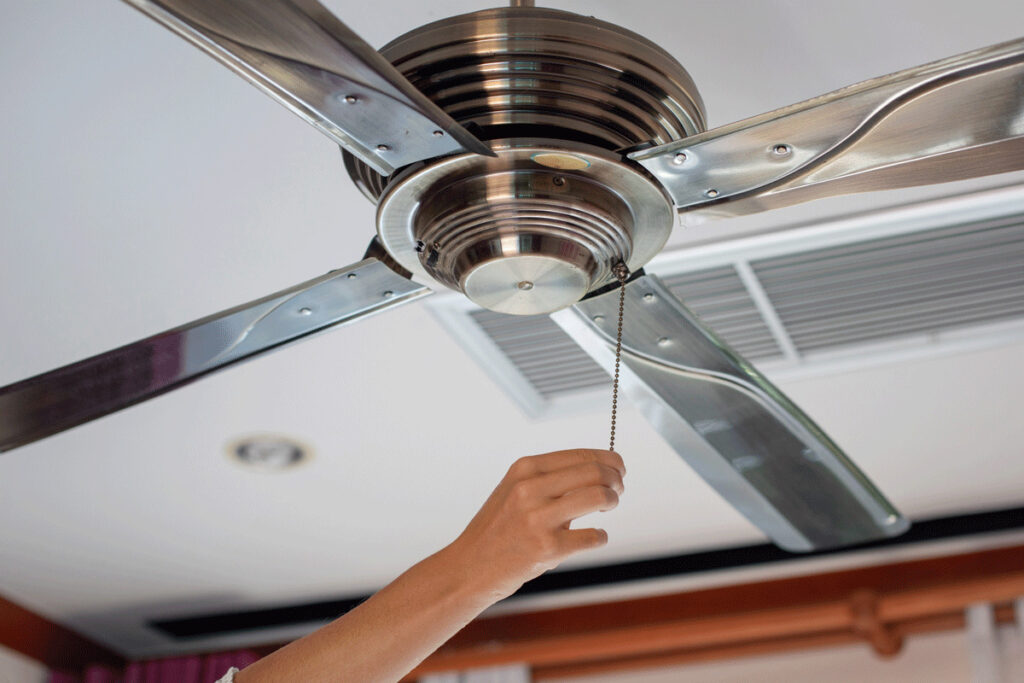 Ceiling fan used to circulate heat